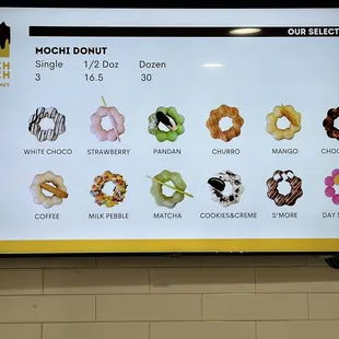 Mochi donut menu