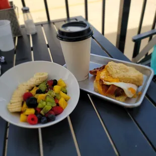 Fruit bowl, latte &amp; chicken biscuit