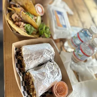  two burritos and a drink