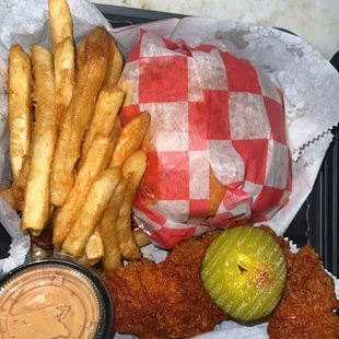 This is the munch n combo, smash burger with a nashville tender and fries and can soda
