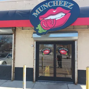 the entrance to a restaurant