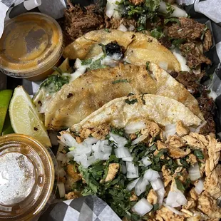 One chicken and two Birria Tacos