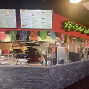 Inside counter and kitchen area