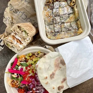 chicken bowl, nutella crepe, Chicken Shawarma