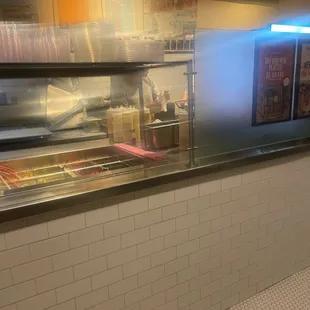 a view of a counter in a restaurant