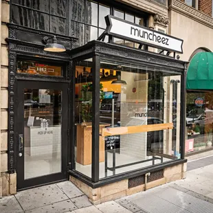the entrance to a restaurant
