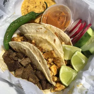 Chicken and steak tacos