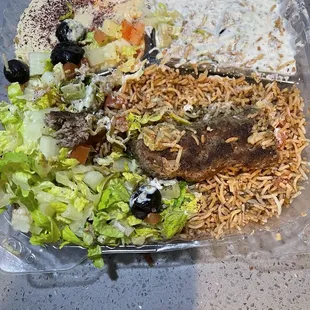 Partially eaten kabob entree