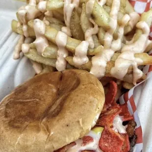 JBC burger with fries and thousand island