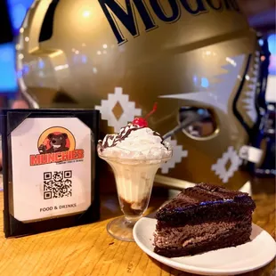 Desserts: Chocolate cake and ice cream