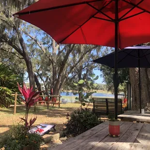 Outdoor picnic tables