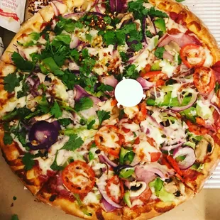 Cilantro onions garlic mushrooms and red peppers on one side and munchies special on the other!