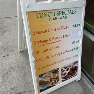 a menu for lunch specials
