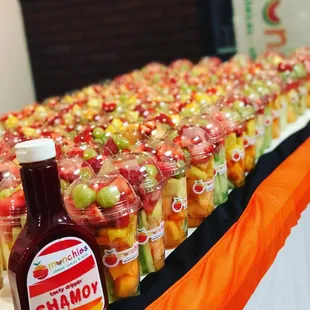 a long table of fruit