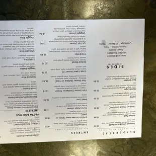 The back side of the menu