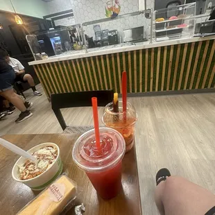 Elote, refresher, and mangolada!  Love this combo!  Nice staff and great snacks :)