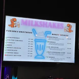 a menu on a large screen