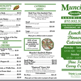 the menu for munchy's