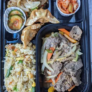Bulgogi Beef Bento Box- melt-in-your mouth tender beef with incredible flavor! Kimchi can be substituted for the salad.