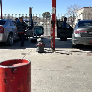 Hard at work replacing windshields!