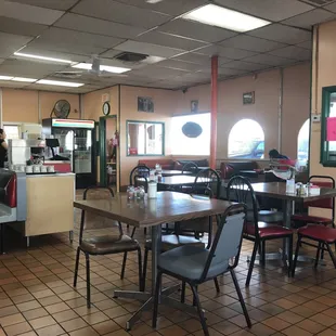 tables and chairs in a restaurant