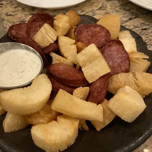 Fried Yucca With Portuguese Sausage