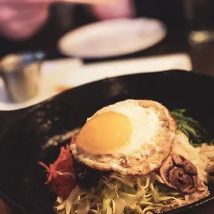 Bibim-bowl with crackling rice.