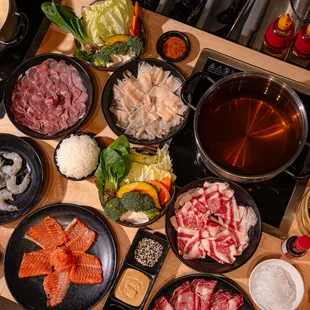 a variety of ingredients on a table