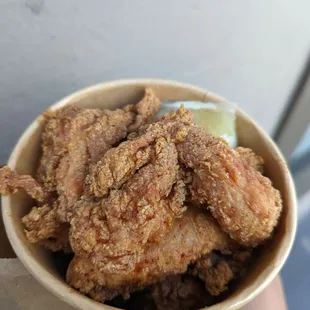 a bowl of fried chicken