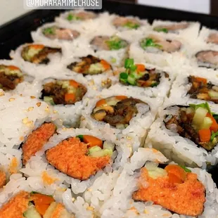 a plate of sushi on a table