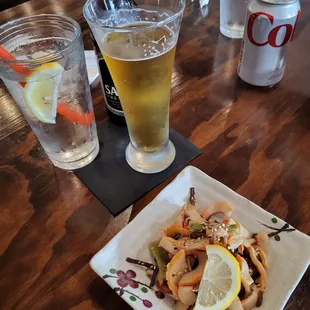 Squid salad and beer