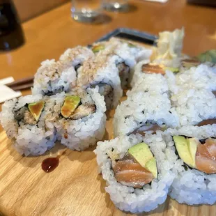 Eel avocado and spicy salmon roll!