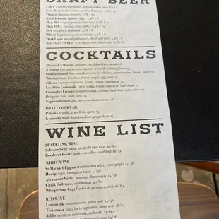 Drink menu