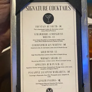 the signature cocktail menu