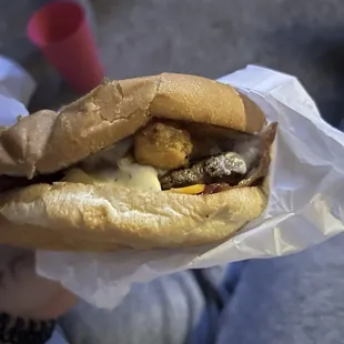 Burger with cheese curds!