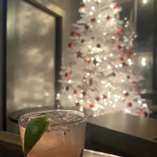 a christmas tree in the background