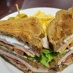 Stacked sandwich with fries