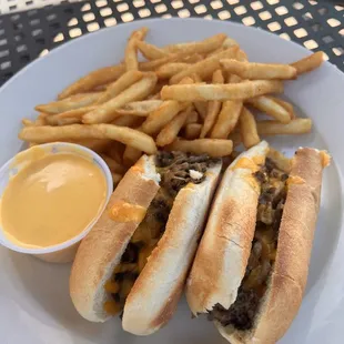 Philly cheesesteak and fries