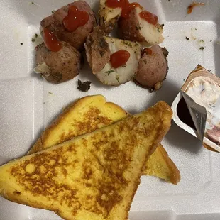 a meal in a styrofoam container