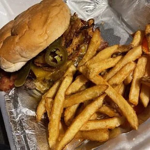 a burger and french fries