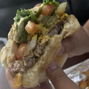 Cheeseburger w/Everything + ketchup + mustard