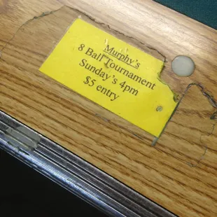 a sign on a table