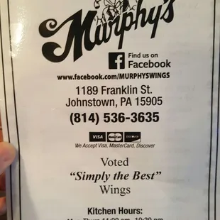 a menu for a restaurant