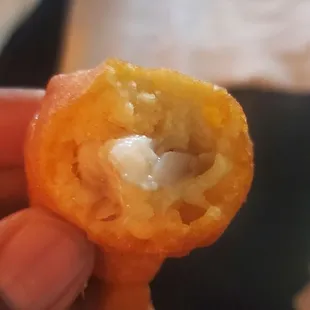 Little to no fish inside of batter of mini fish and chips