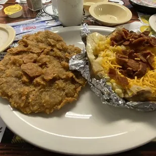 Chicken Fried Steak Baked Potato White Gravy with Texas Toast
