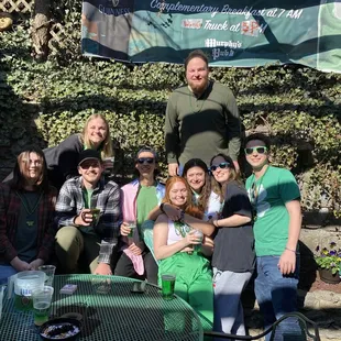 Saint pattys day in the Murphys courtyard. Green beer for Saint pattys day.