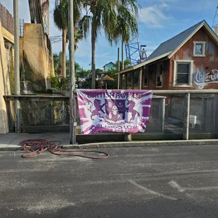 a banner on the side of the road