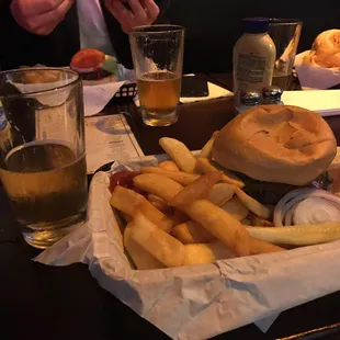 a burger and fries