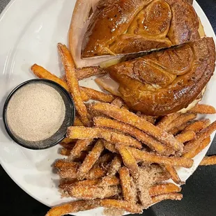 Gouda Turkey Pretzel Panini wi the sweet potato fries &amp; cinnamon &amp; sugar
