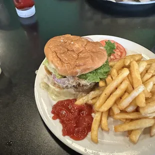 Bleu Burger and fries